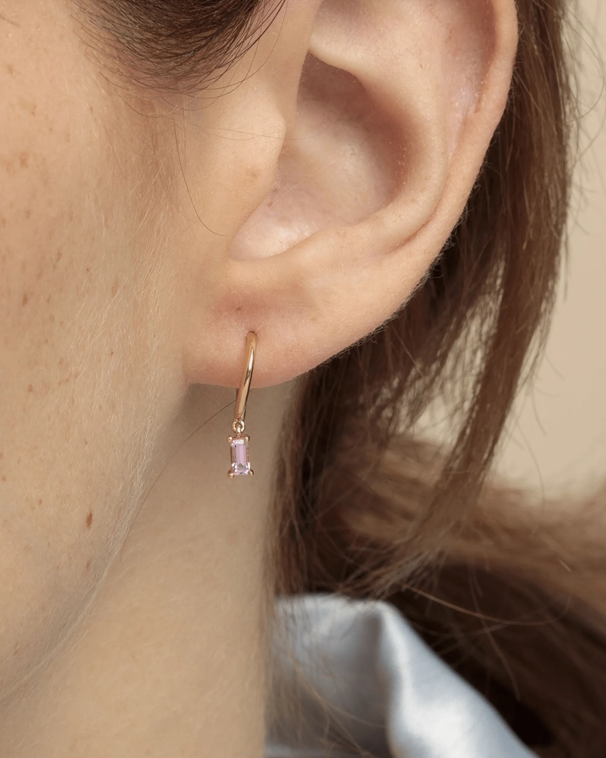 Dangling Baguette Huggies in Pink - 18K Gold Vermeil