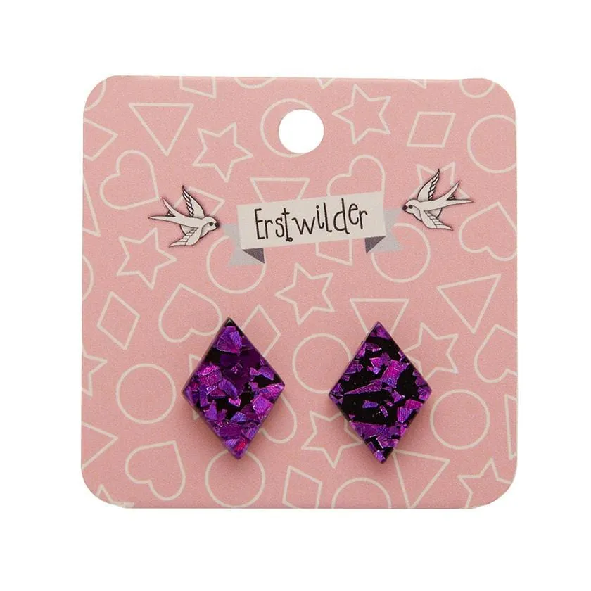 Diamond Chunky Glitter Resin Stud Earrings - Fuchsia