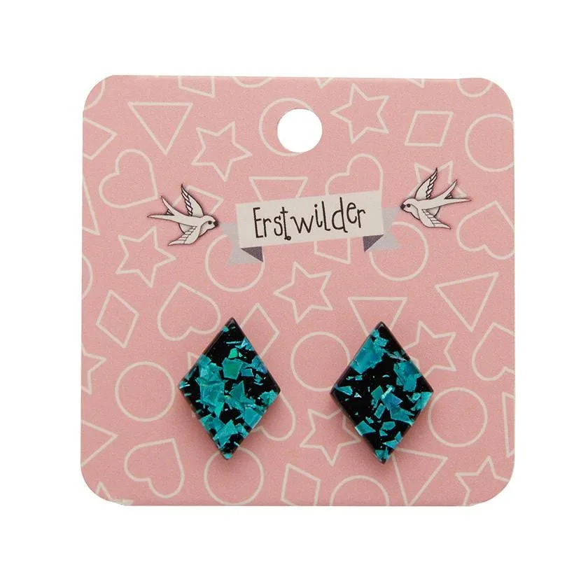 Diamond Chunky Glitter Resin Stud Earrings - Teal