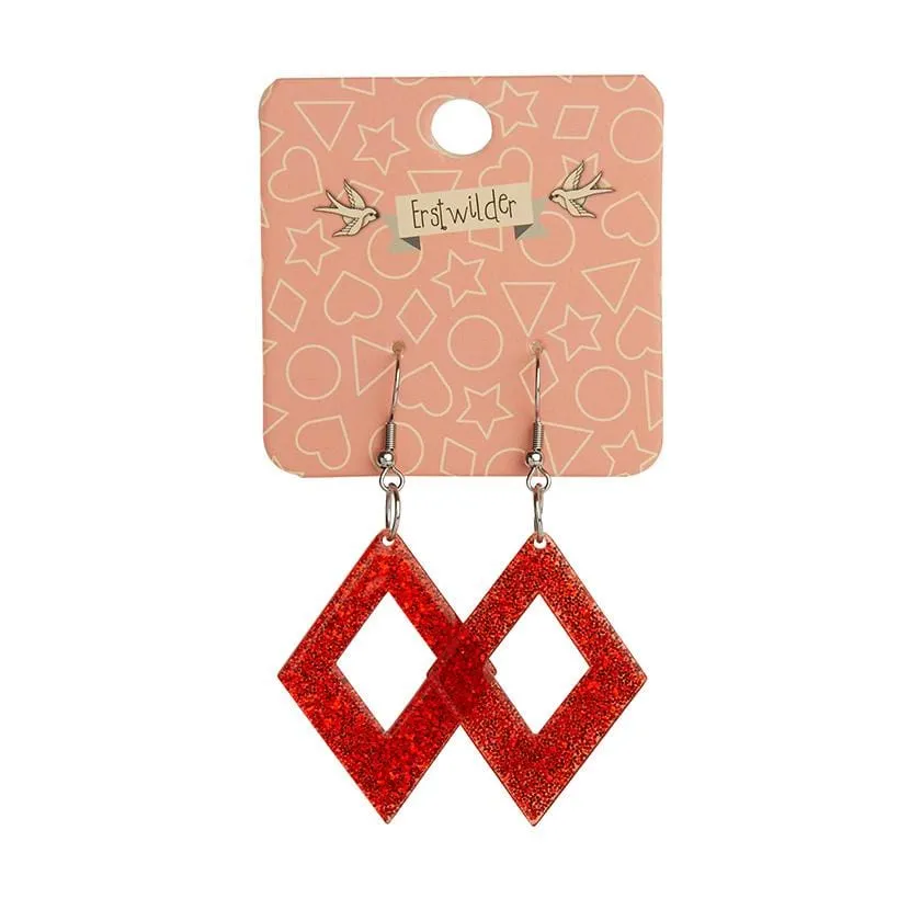 Diamond Glitter Resin Drop Earrings - Red