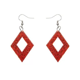 Diamond Glitter Resin Drop Earrings - Red