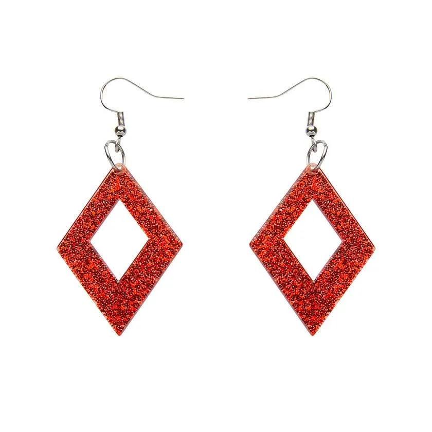 Diamond Glitter Resin Drop Earrings - Red