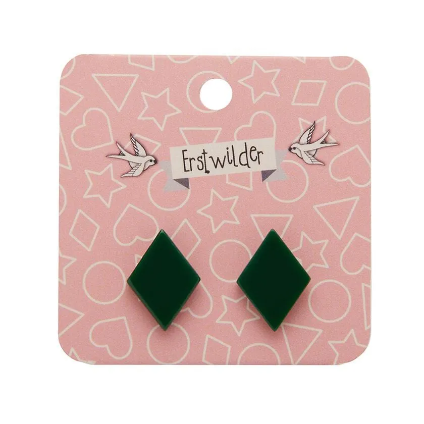 Diamond Solid Resin Stud Earrings - Emerald