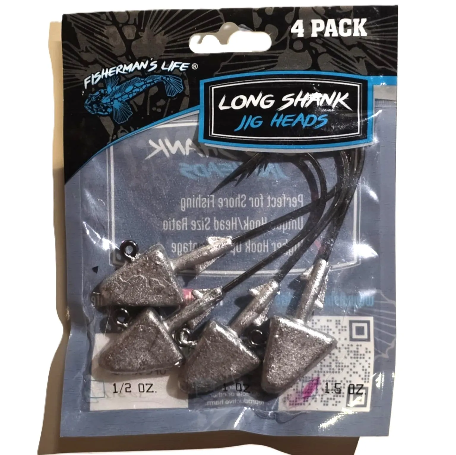 Exclusive Long Shank Jig Heads 4 PACK by Fisherman's Life (1/2oz, 1oz, 1.5oz)