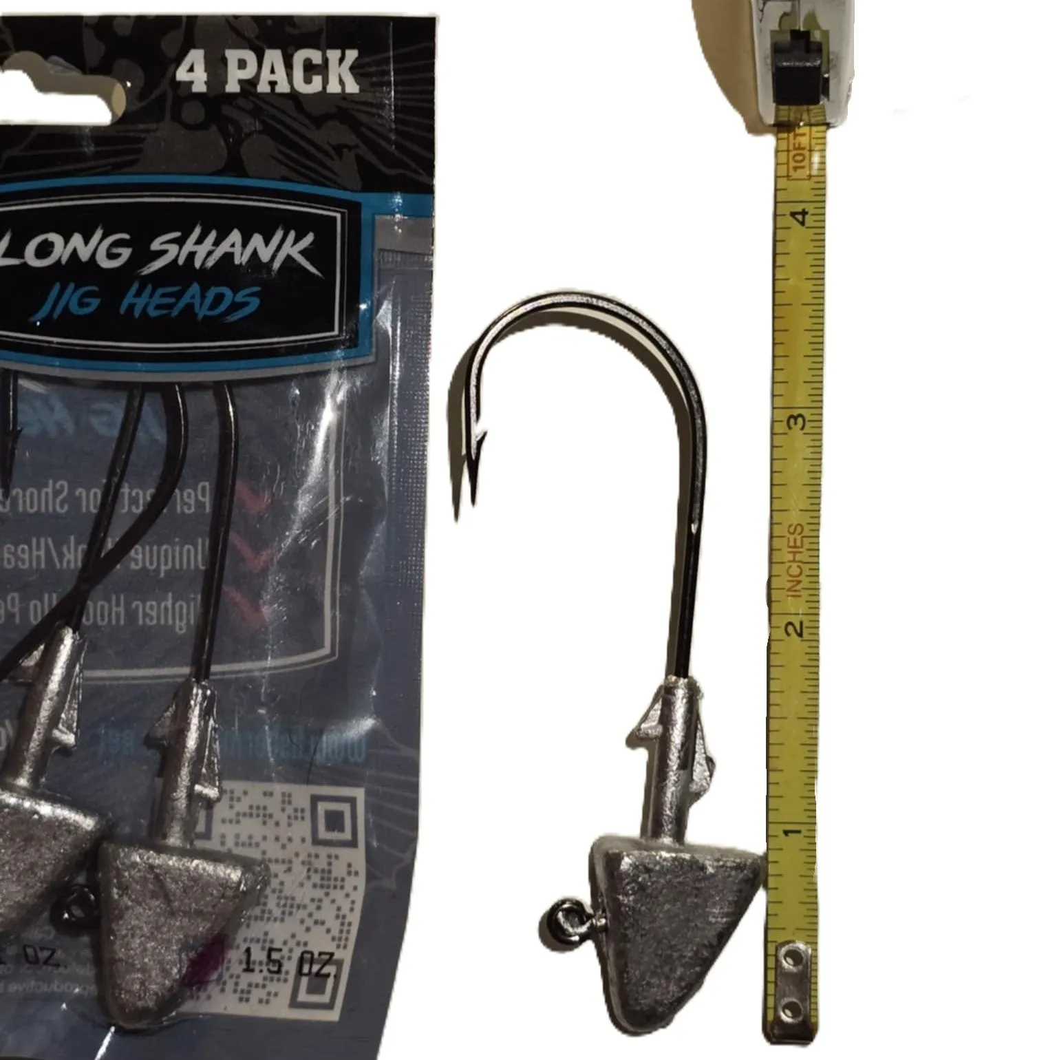 Exclusive Long Shank Jig Heads 4 PACK by Fisherman's Life (1/2oz, 1oz, 1.5oz)