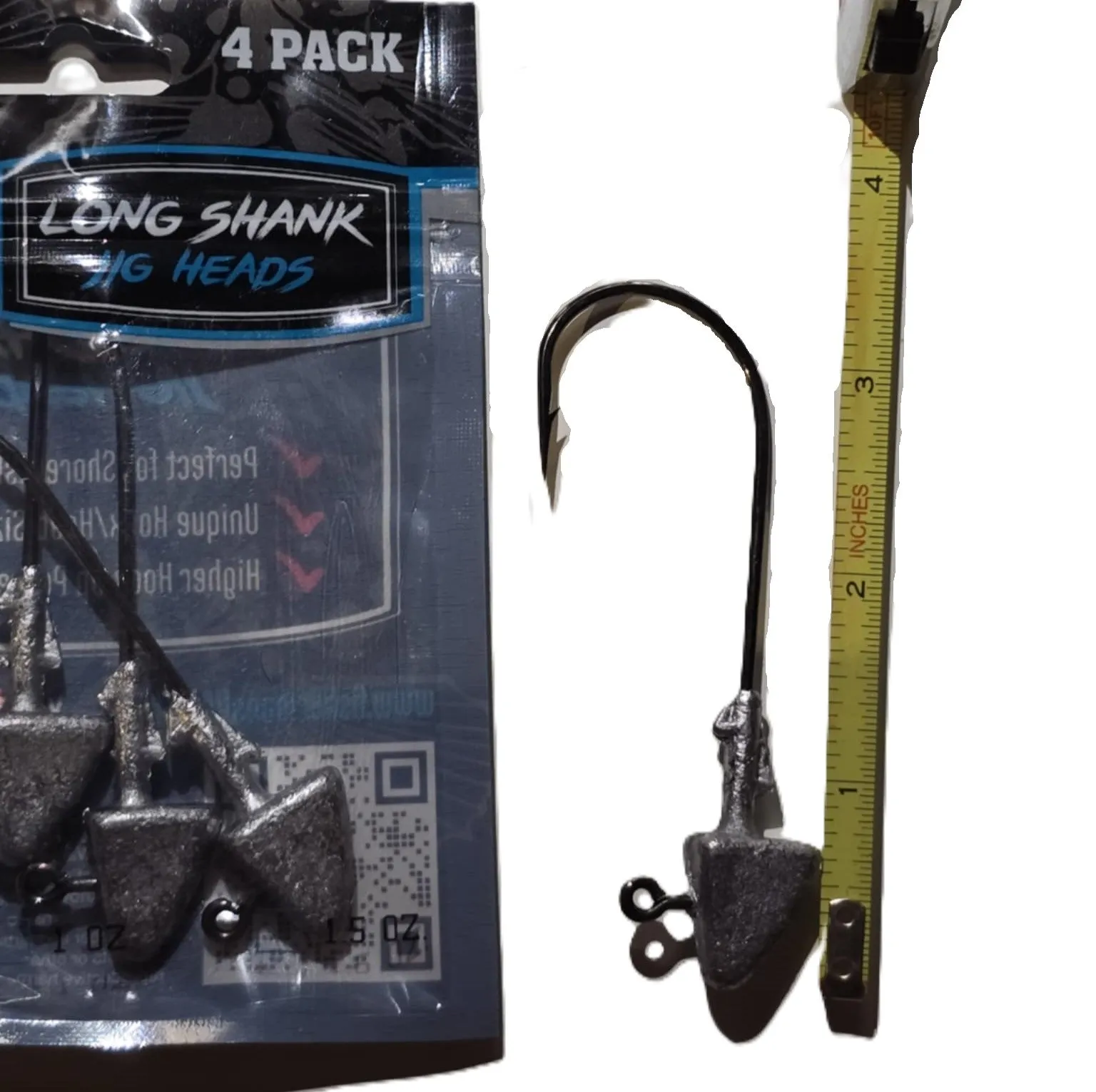 Exclusive Long Shank Jig Heads 4 PACK by Fisherman's Life (1/2oz, 1oz, 1.5oz)