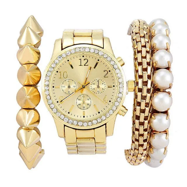 Fashion quartz watch set for women, Boutique Trends Geneva style watch