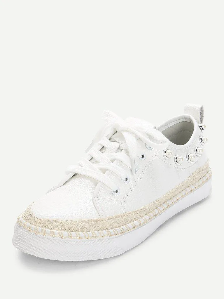 Faux Pearl Detail Lace Up Sneakers