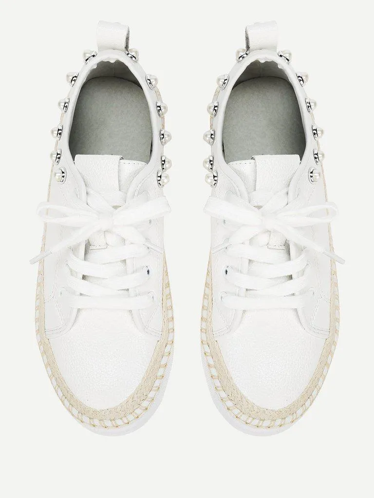 Faux Pearl Detail Lace Up Sneakers