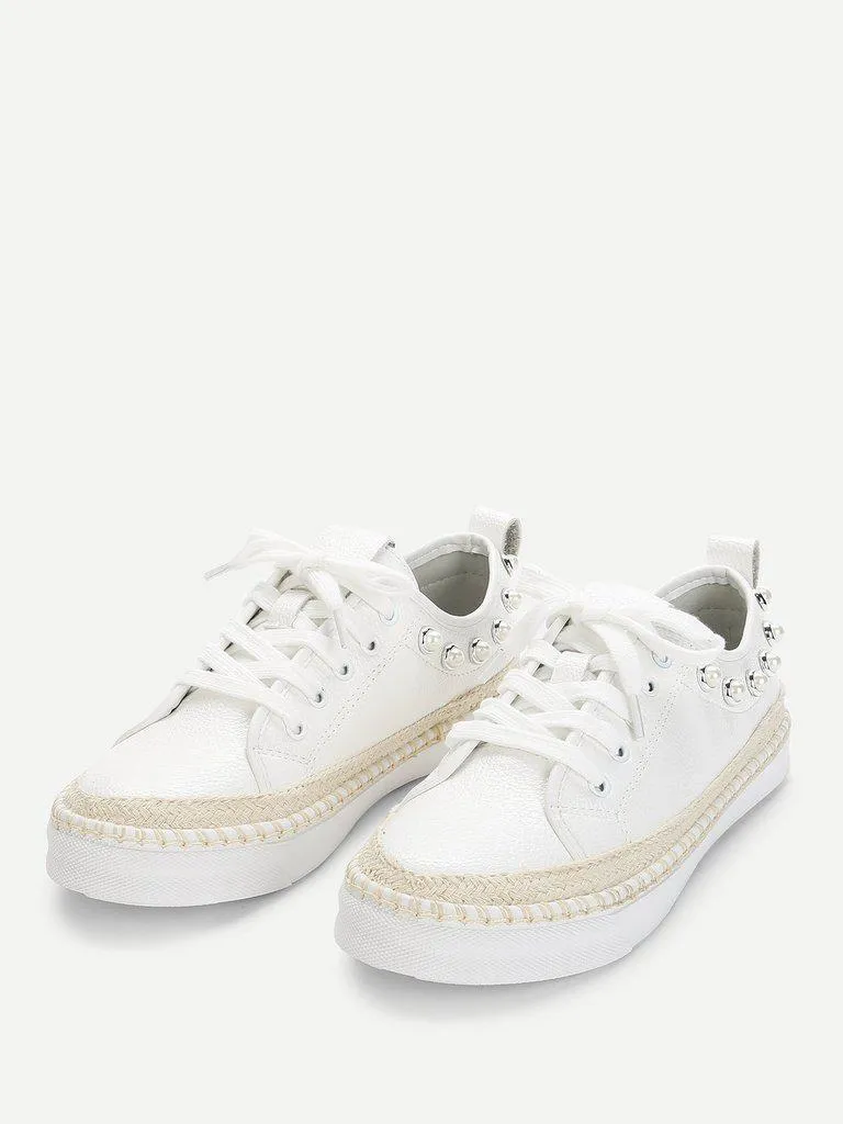 Faux Pearl Detail Lace Up Sneakers