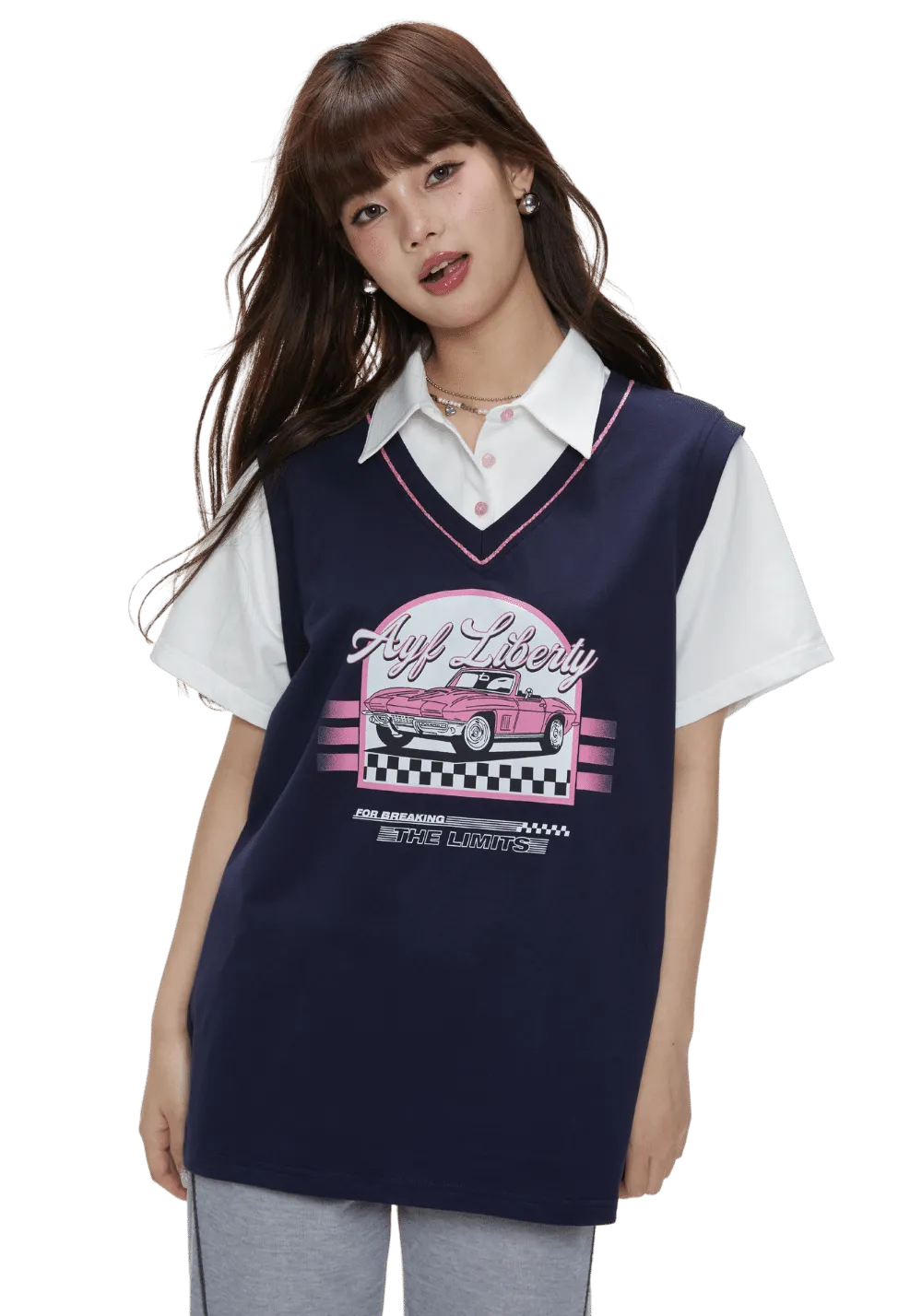 Faux Two Piece Vintage Lapel T-Shirt