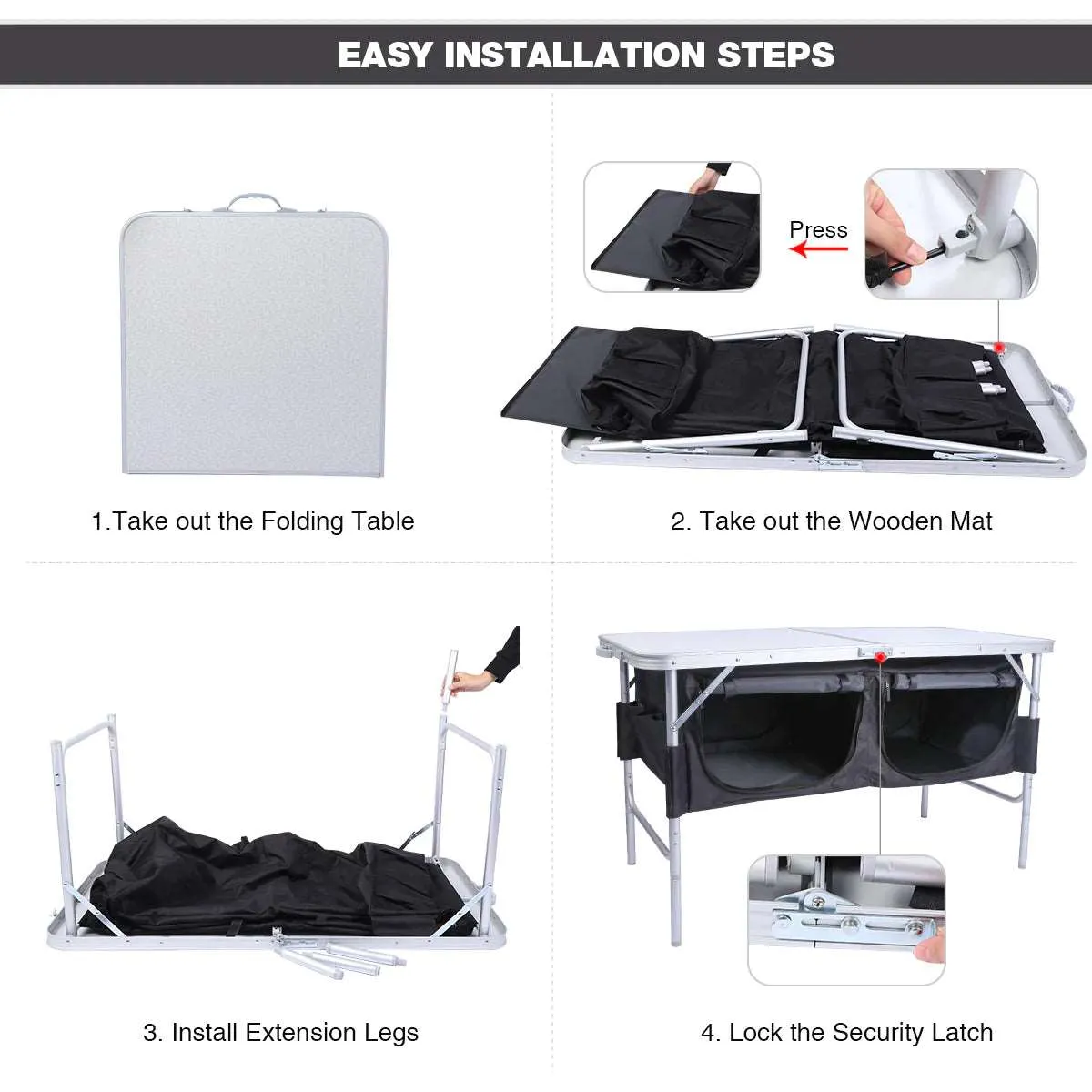 Folding Camping Table with Storage Organizer Adjustable Height