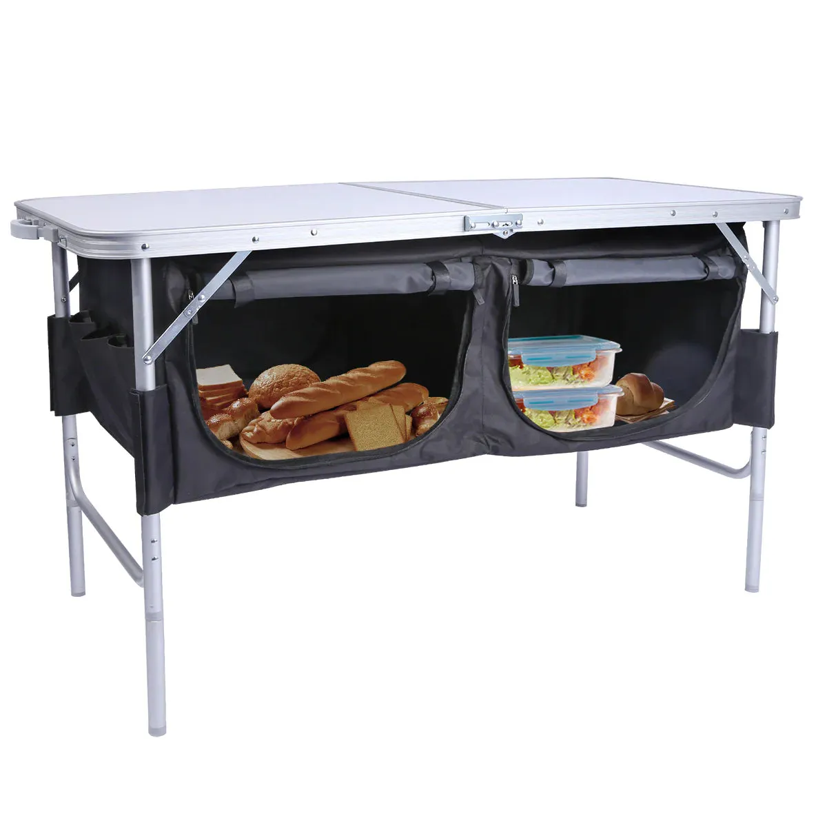 Folding Camping Table with Storage Organizer Adjustable Height