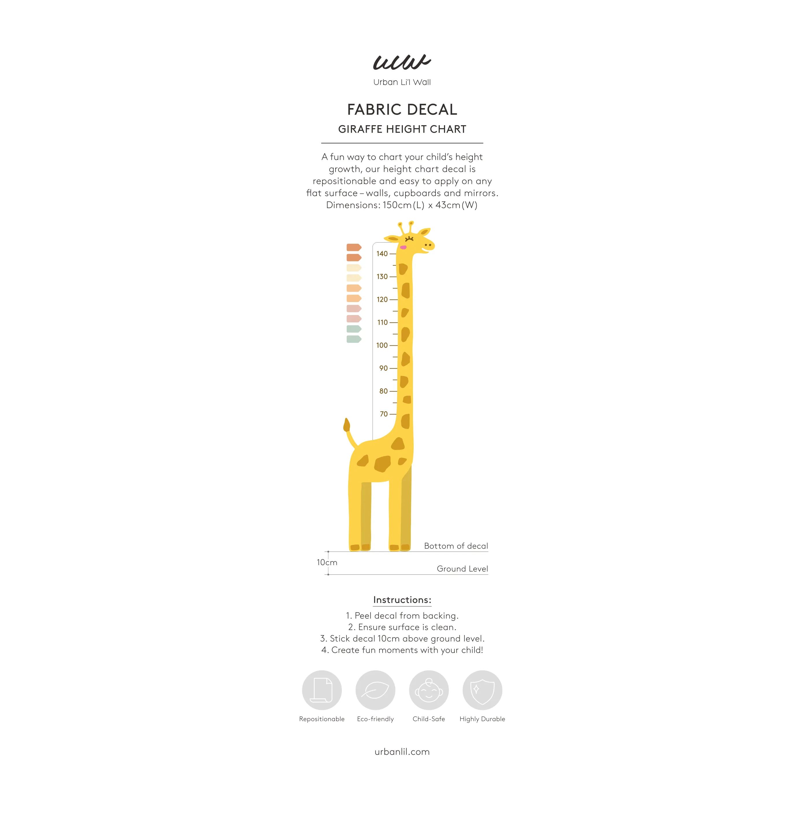 Giraffe Height Chart Fabric Decal