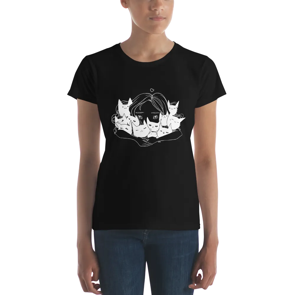 Girl Hugging Cats, Ladies T-Shirt