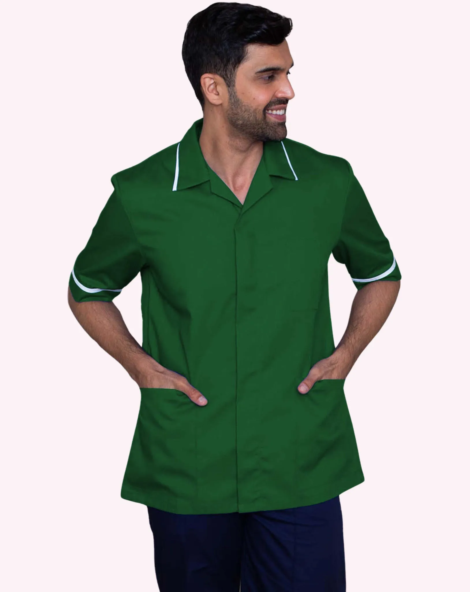 Globe Men's Classic Healthcare Tunic - Bottle Green / White