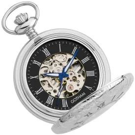 Gotham Men's Silver-Tone 17 Jewel Mechanical Exhibition Pocket Watch # GWC14040SB