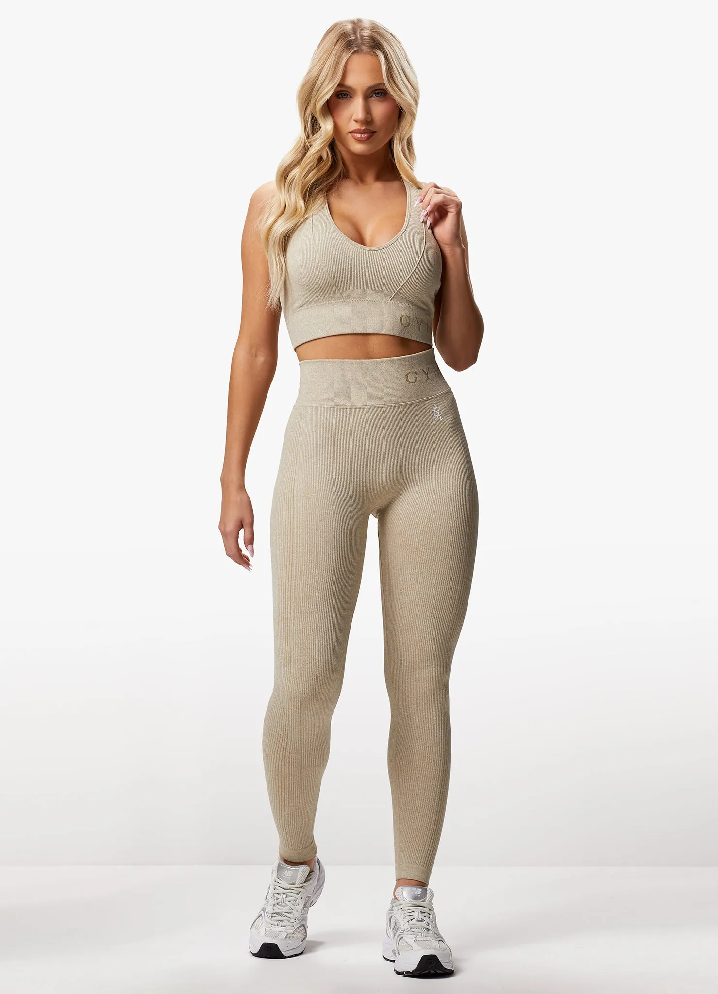 Gym King Formation Racer Rib Bra - Oatmeal Marl