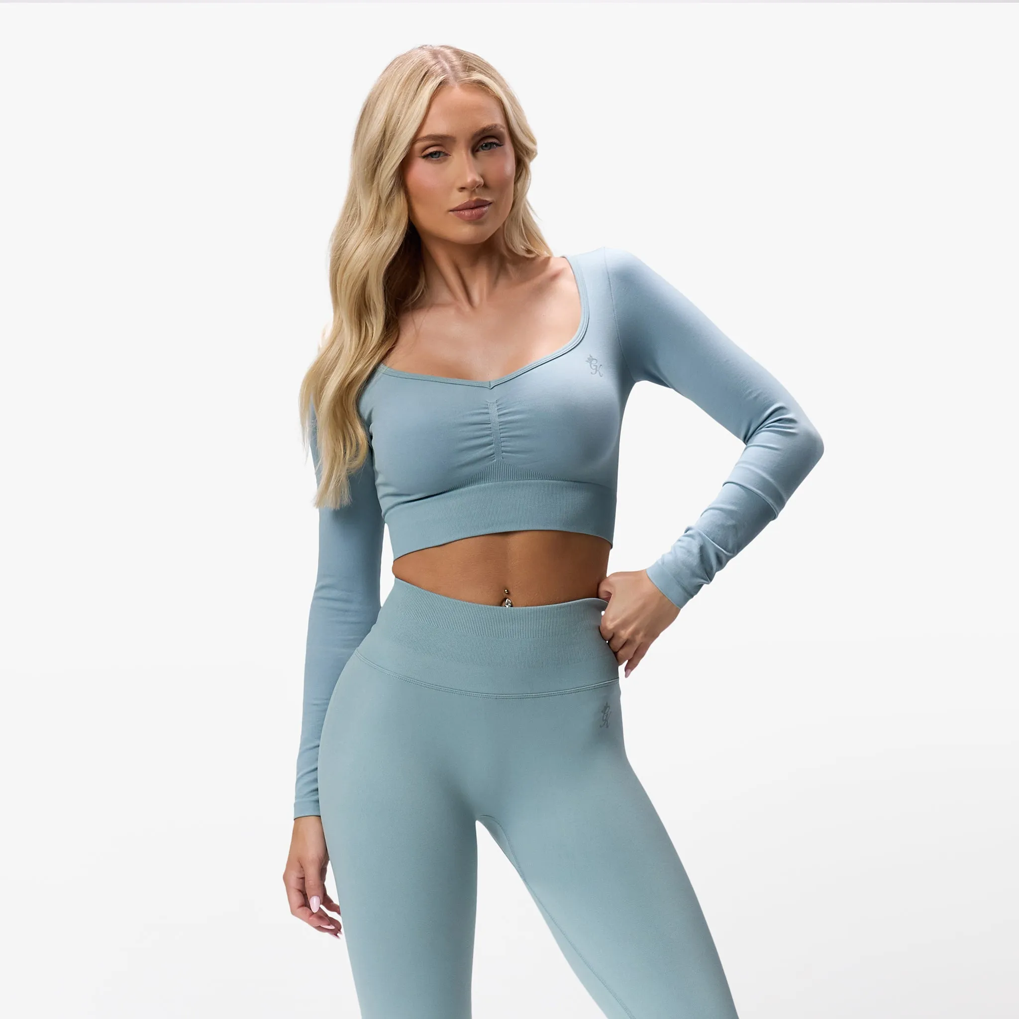 Gym King Sculpt Seamless LS Top - Stone Blue