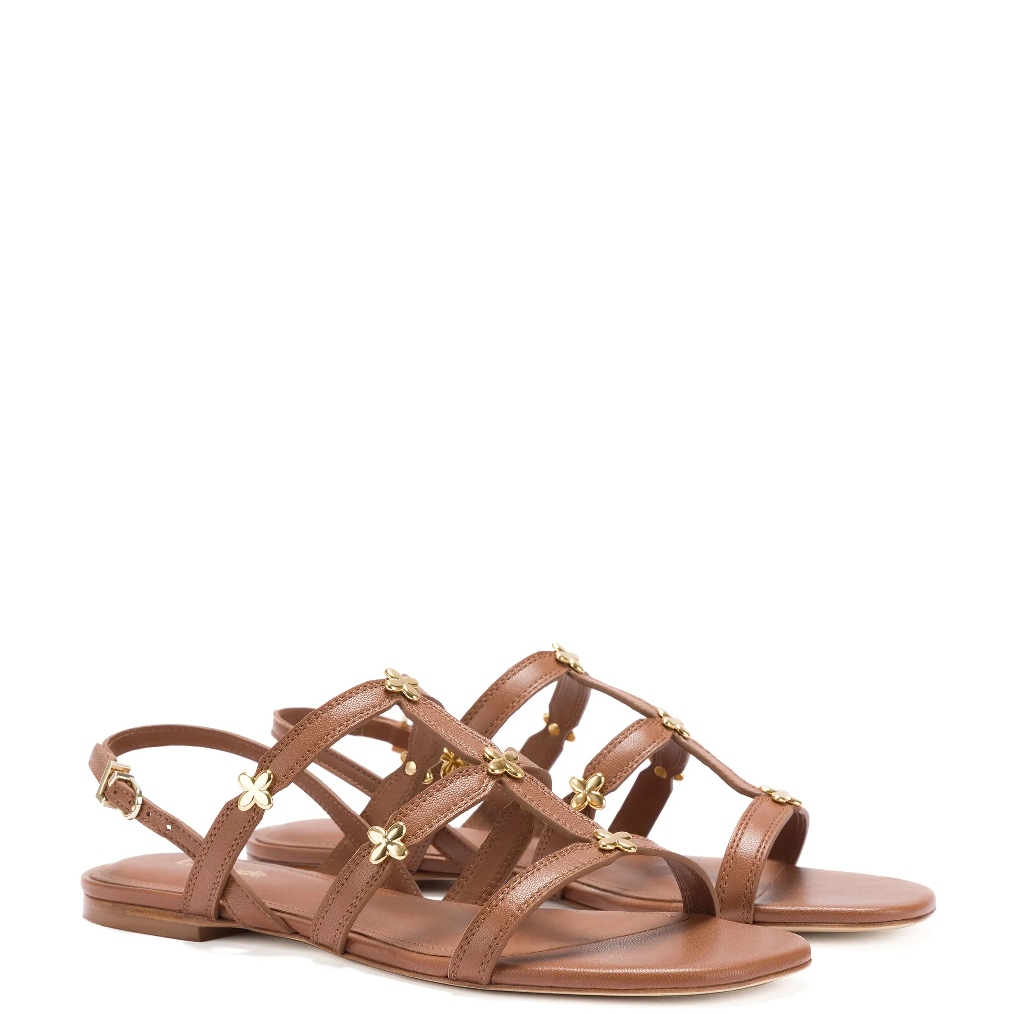 Harmony Flat Sandal In Caramel Leather