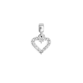 Heart Contour Crystal Charm Silver