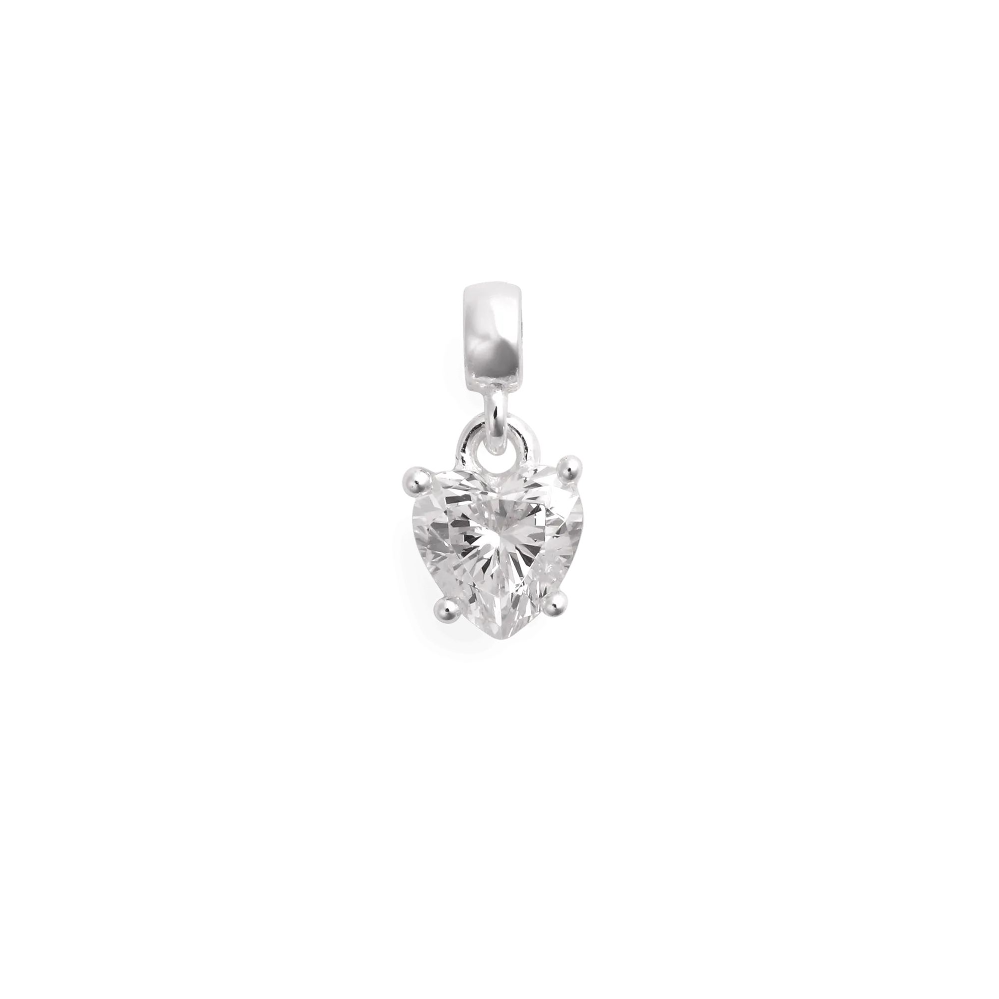 Heart White Crystal Charm Silver