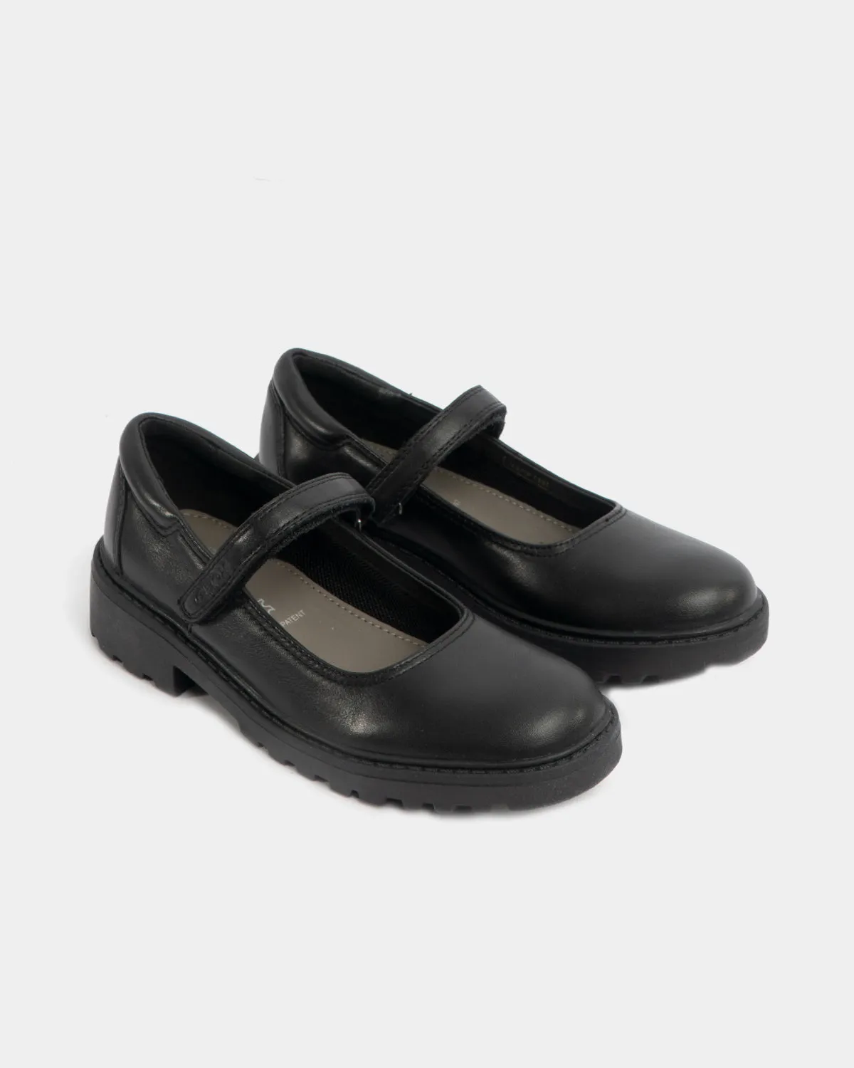 JR CASEY Girls Matte Black Leather School Shoes