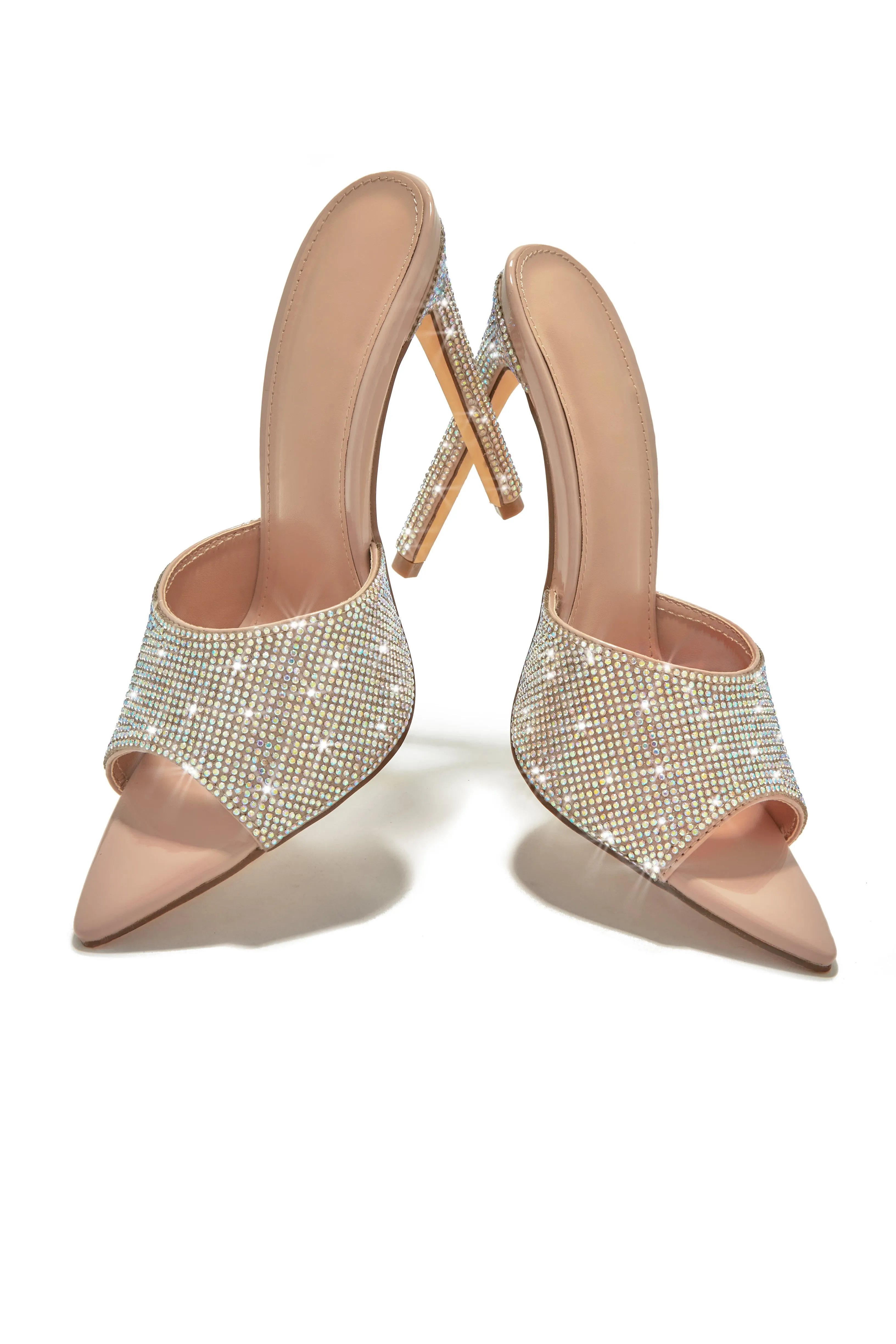 Juliene Embellished High Heel Mules - Nude