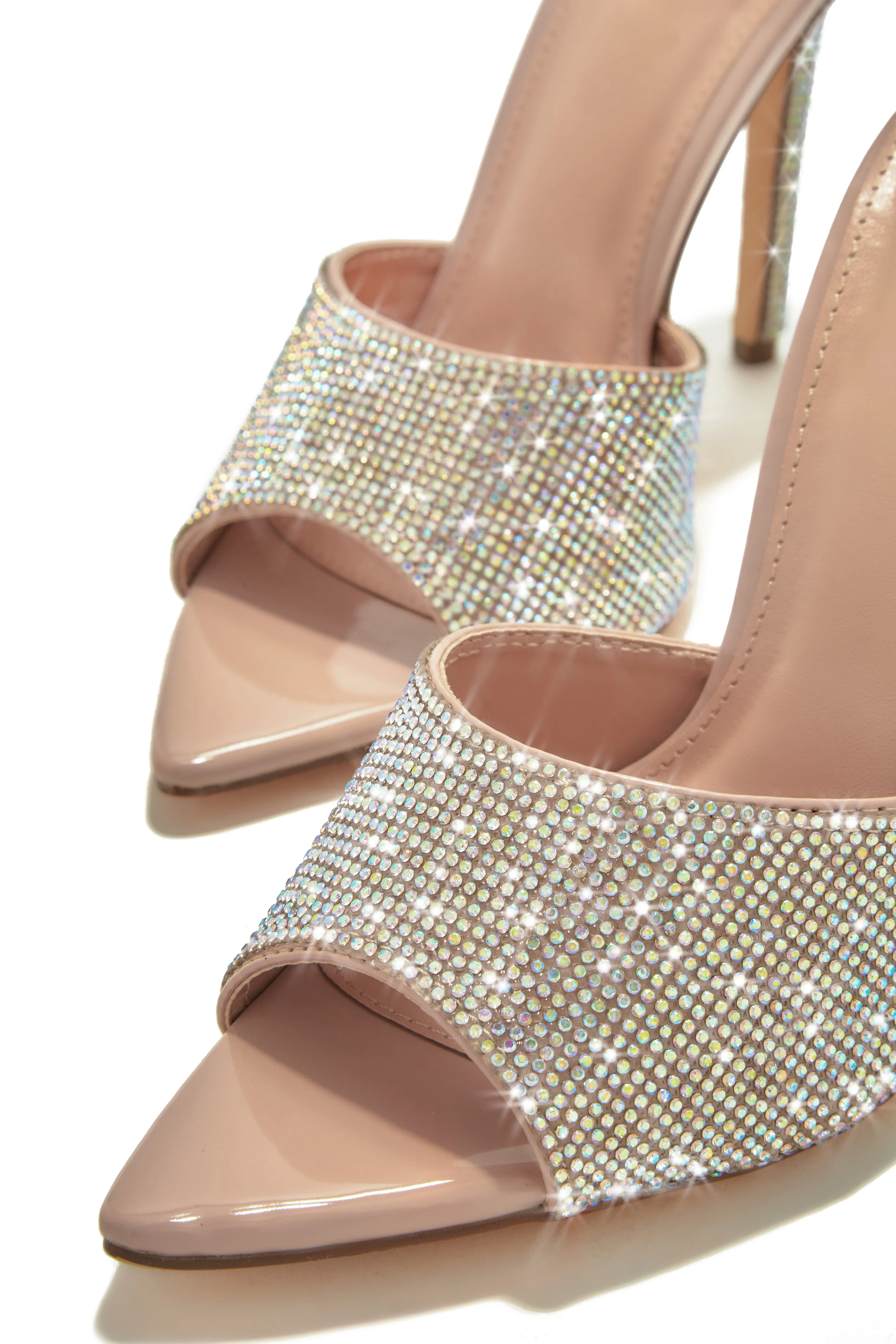 Juliene Embellished High Heel Mules - Nude