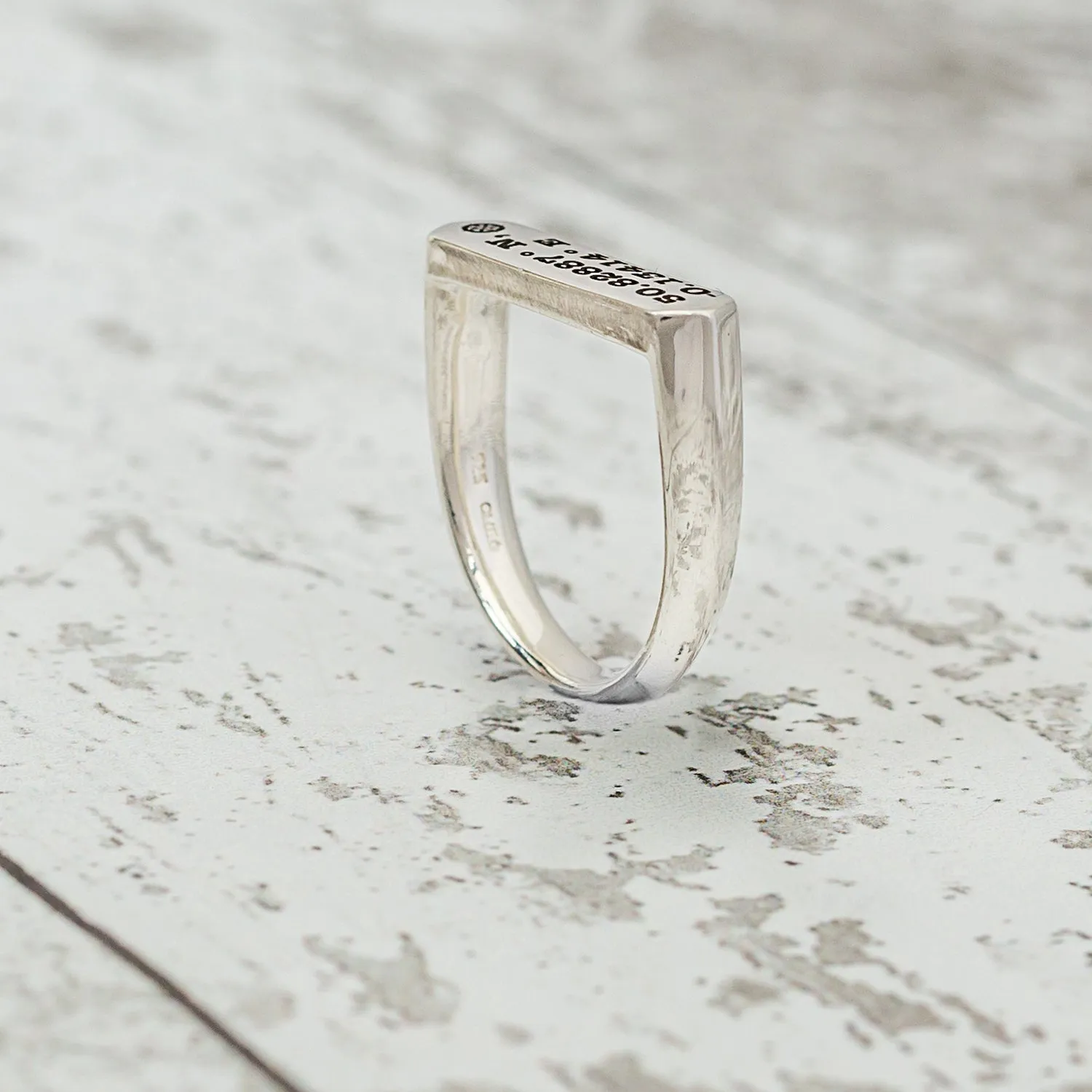 Latitude Longitude Coordinates Bar Silver Signet Ring