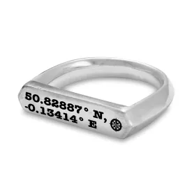 Latitude Longitude Coordinates Bar Silver Signet Ring