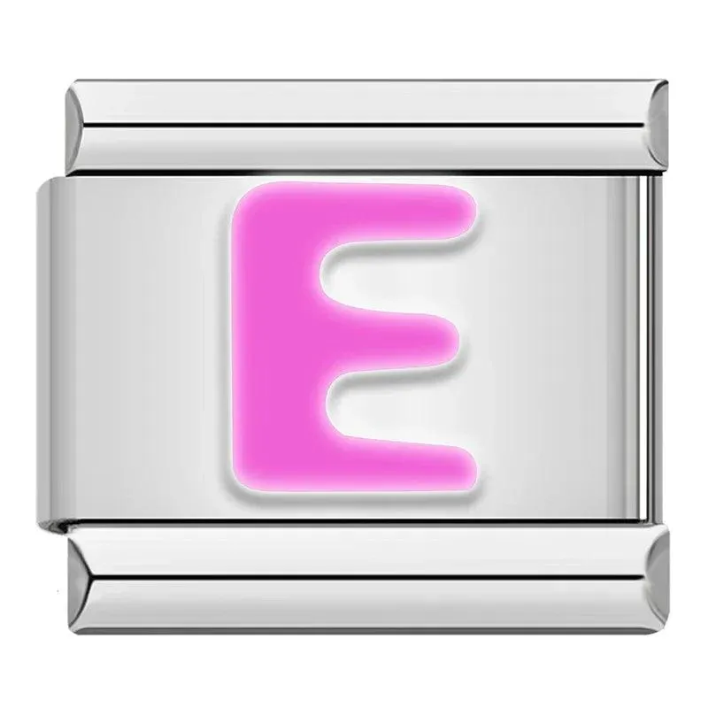 Letter E in Pink, on Silver