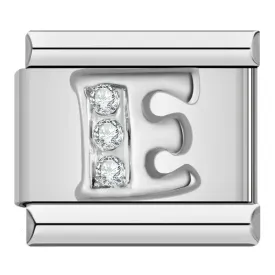 Letter E with Stones, on Silver