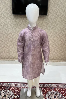 Lilac with Cream Digital Print Kurta Set for Boys