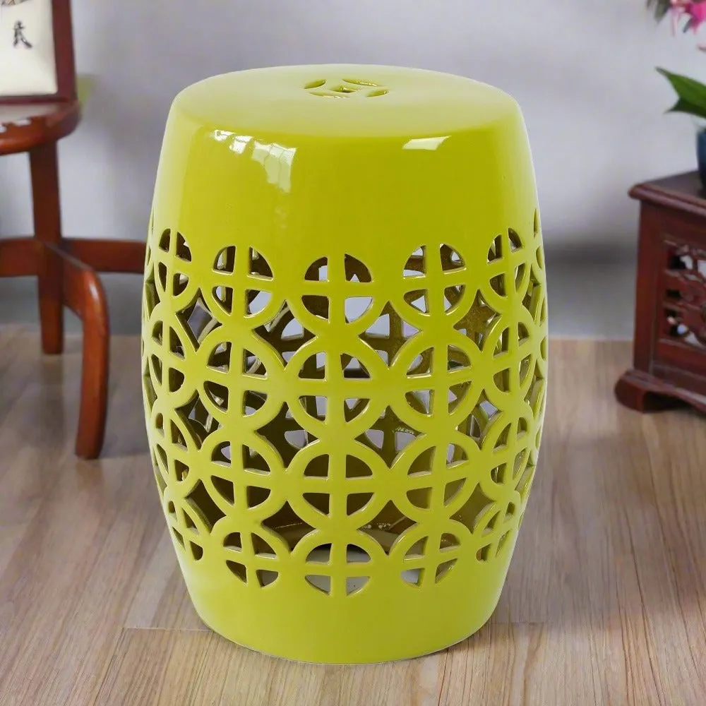 Lime Green Ceramic Chinese Drum Stool