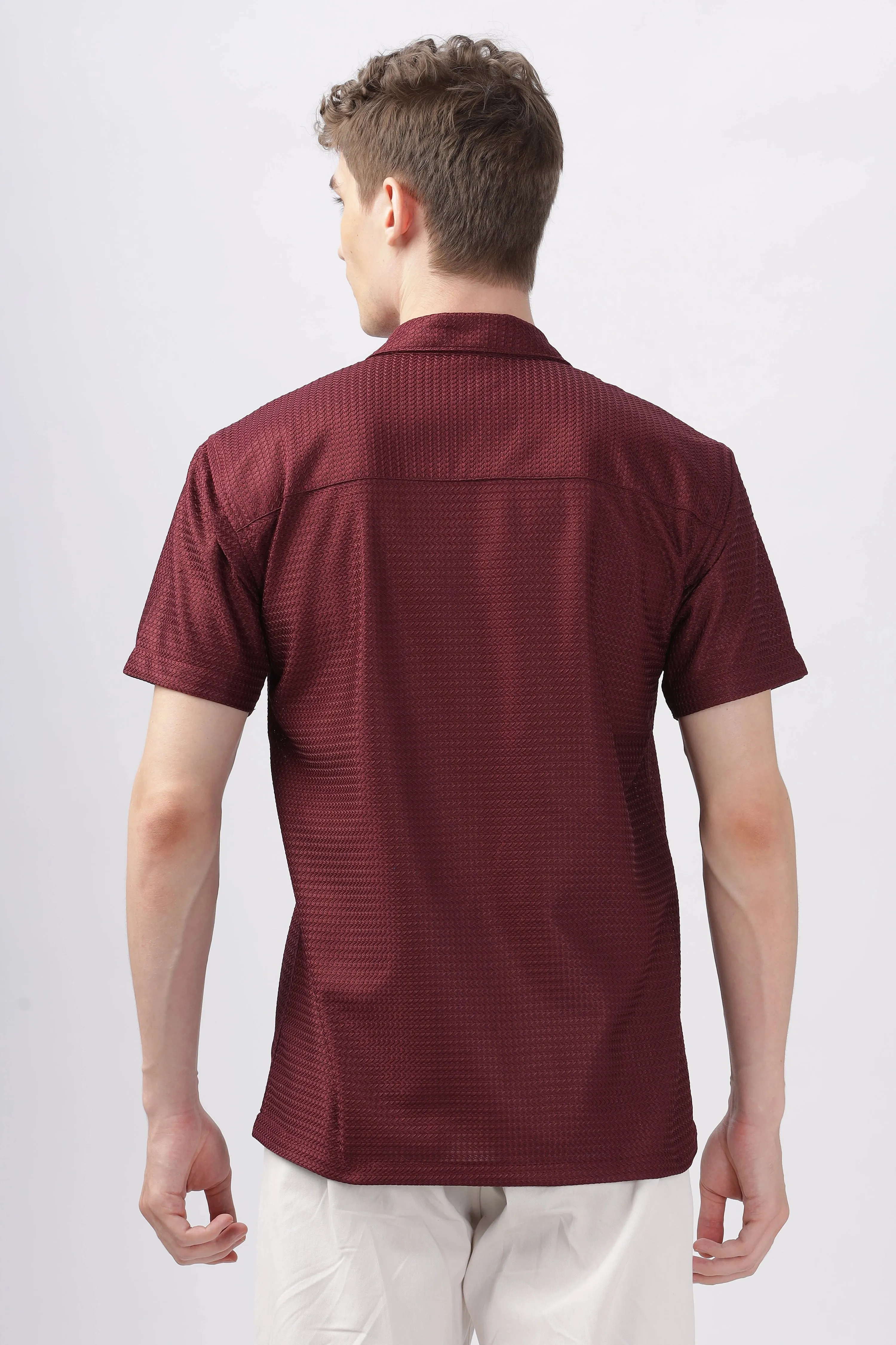 Maroon textured turkish weave half sleeve shirt