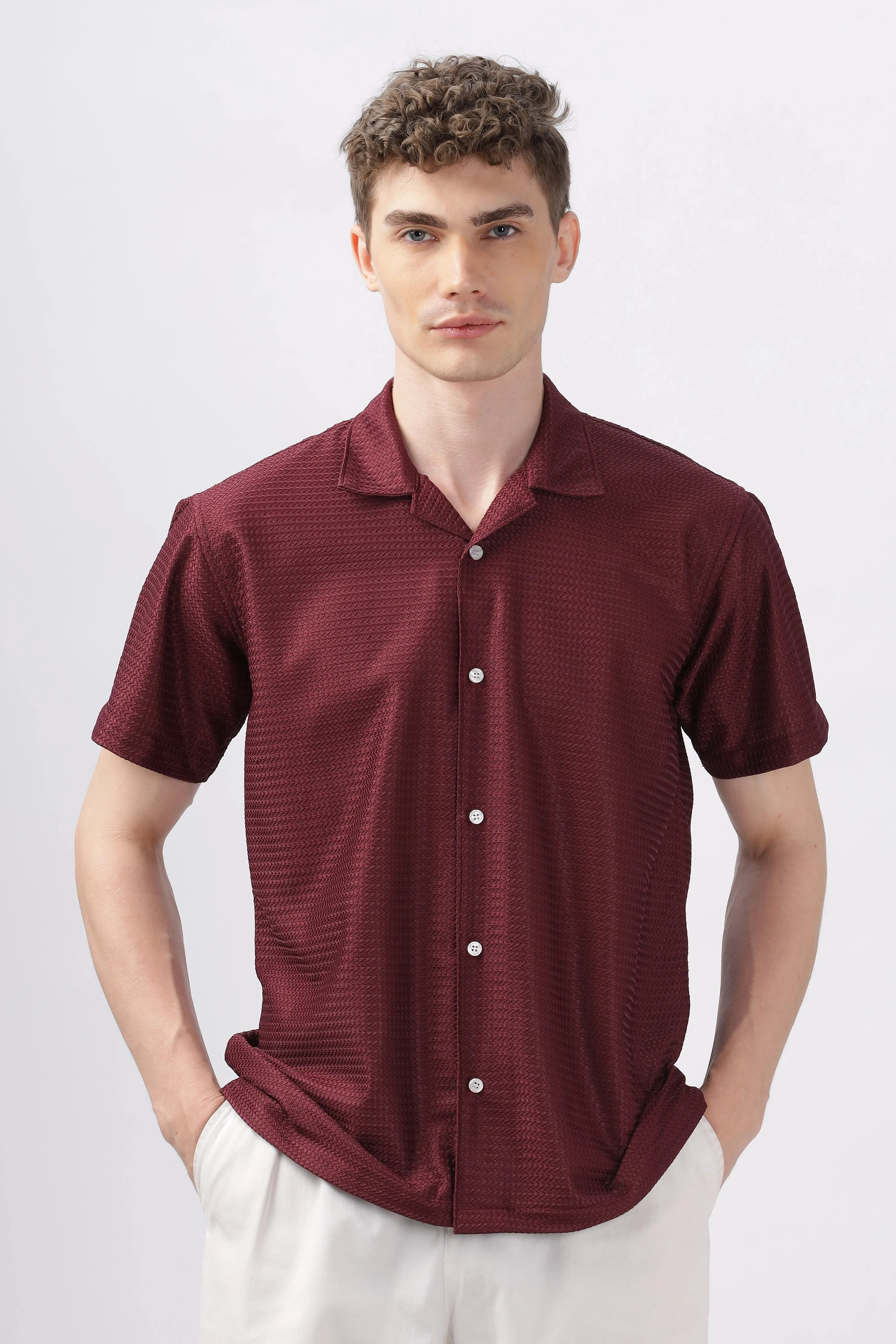 Maroon textured turkish weave half sleeve shirt