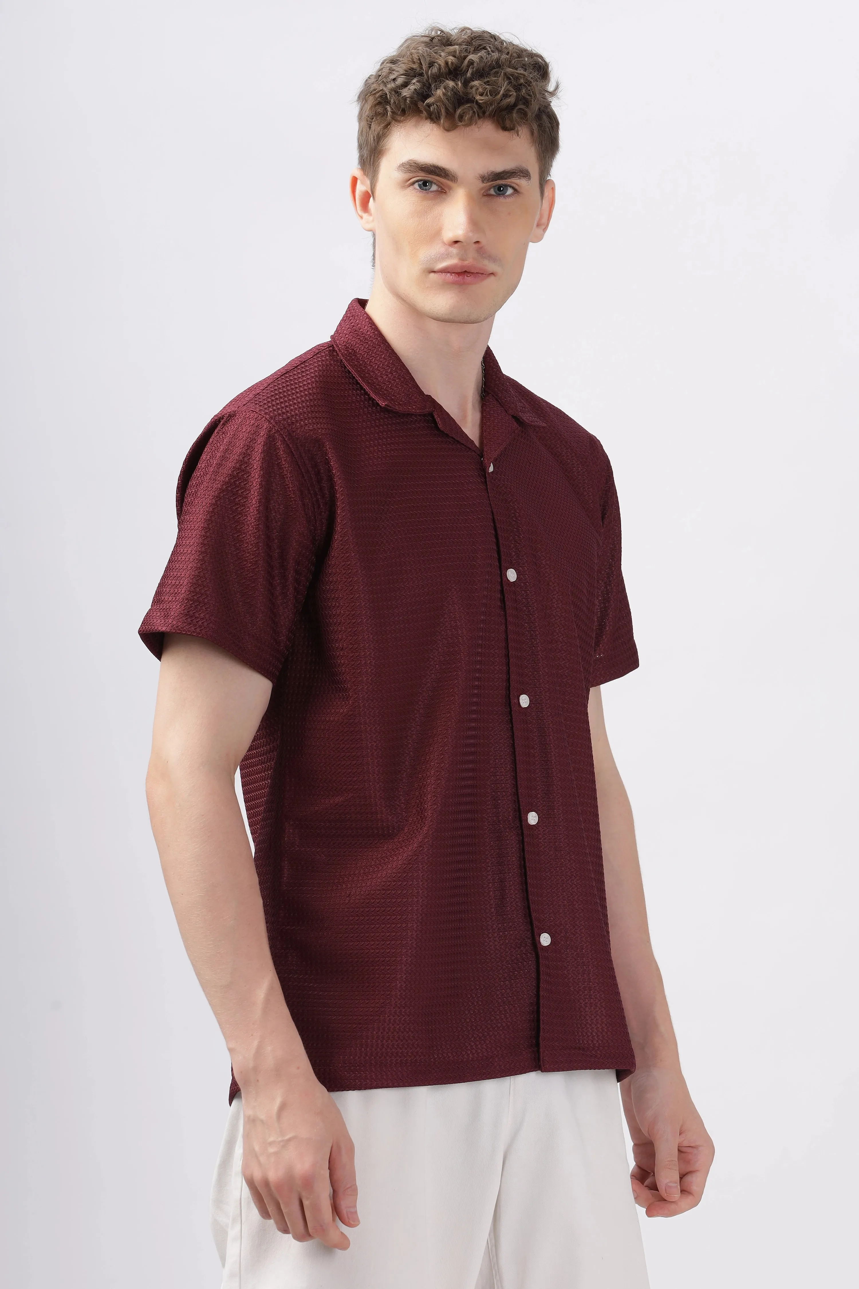 Maroon textured turkish weave half sleeve shirt