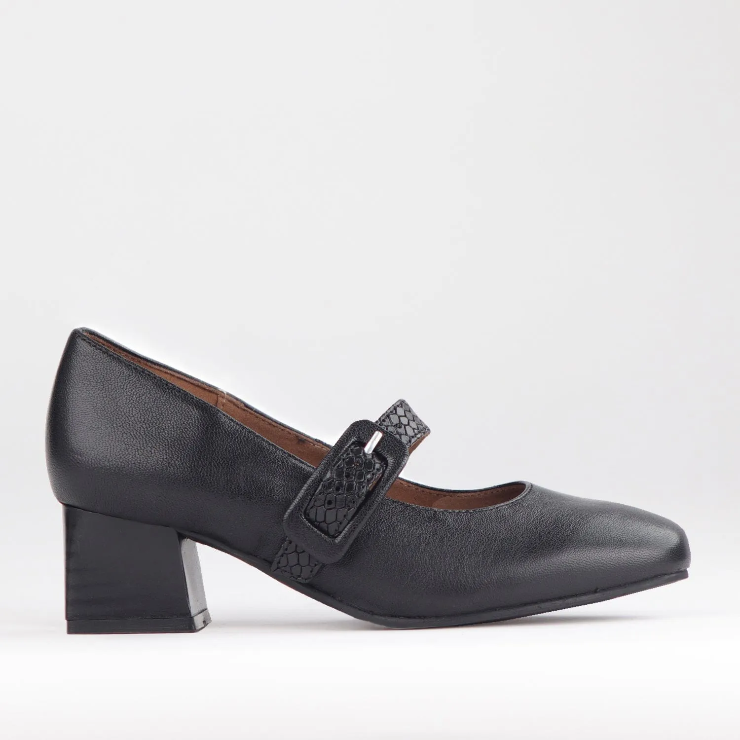 Mary Jane Block Heel Court in Black - 12606