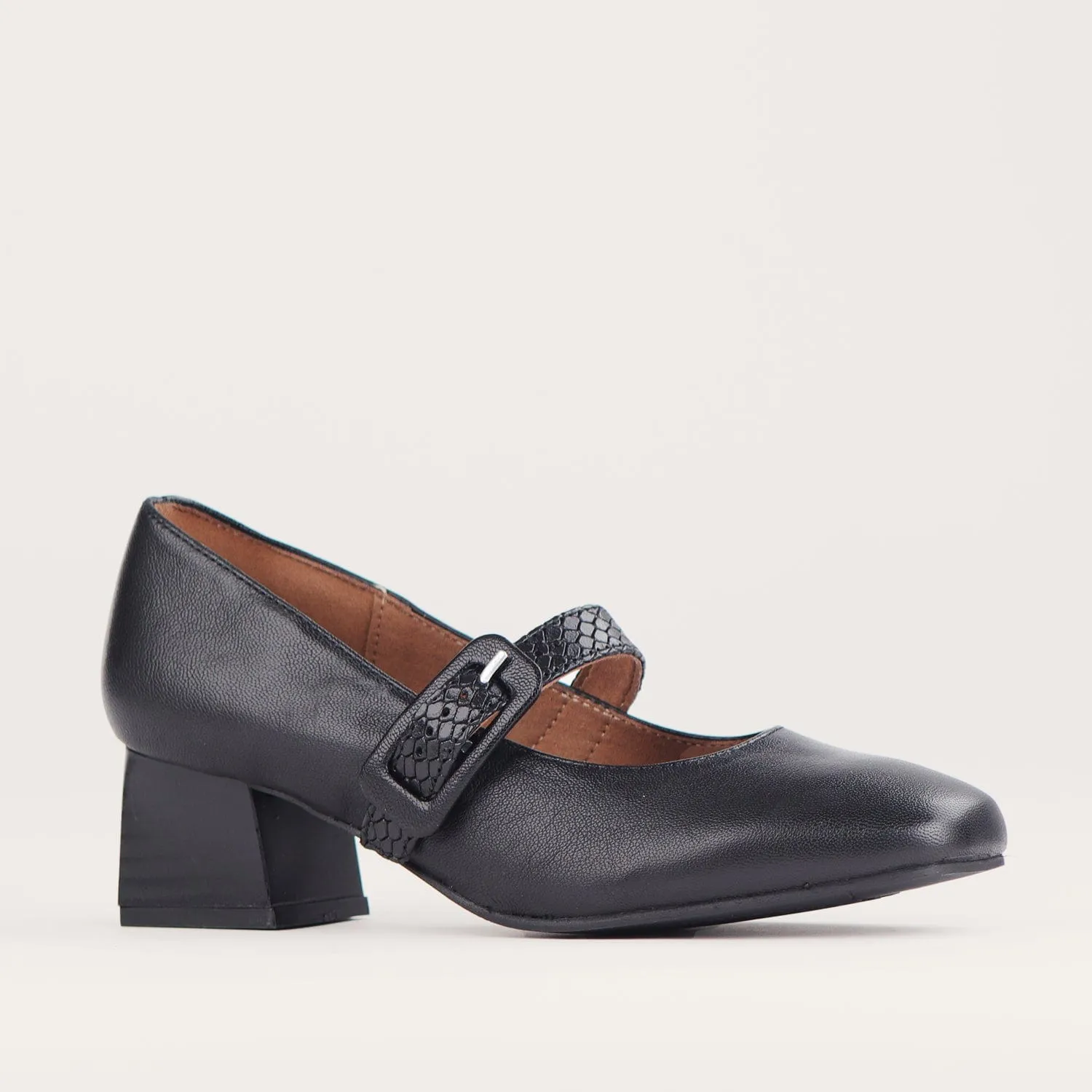 Mary Jane Block Heel Court in Black - 12606