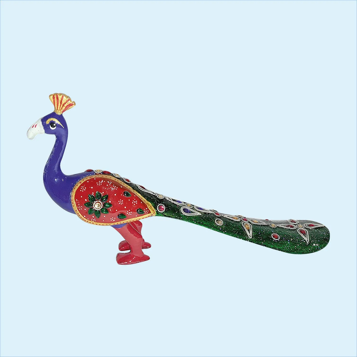 Metal Enamel Handpainted Peacock with Chamki Small 5 in