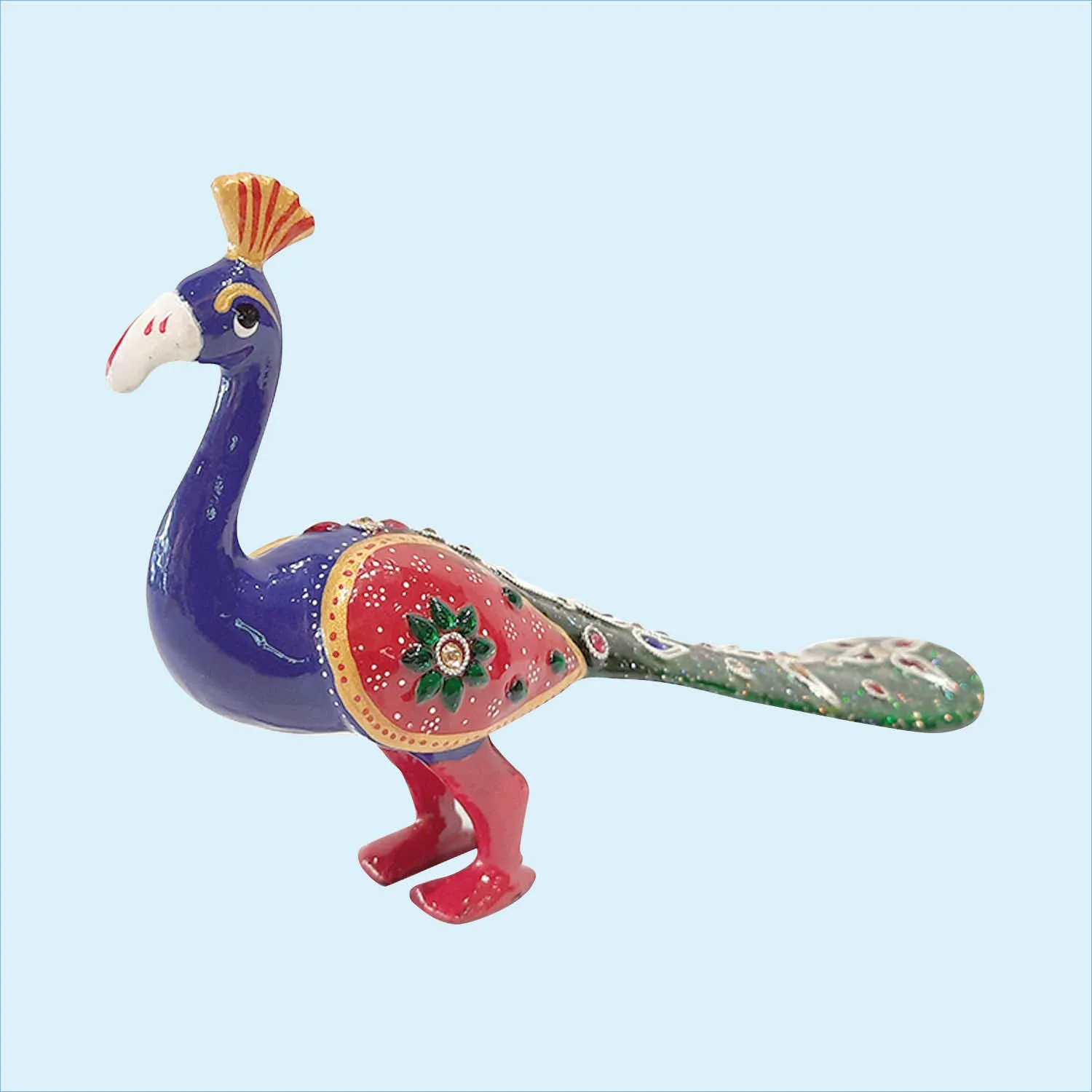 Metal Enamel Handpainted Peacock with Chamki Small 5 in