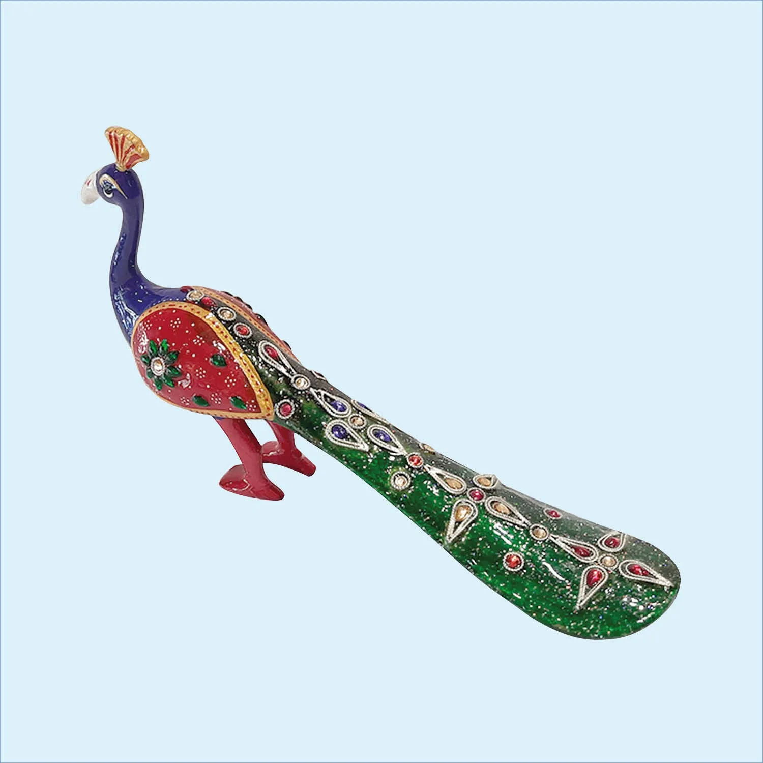 Metal Enamel Handpainted Peacock with Chamki Small 5 in