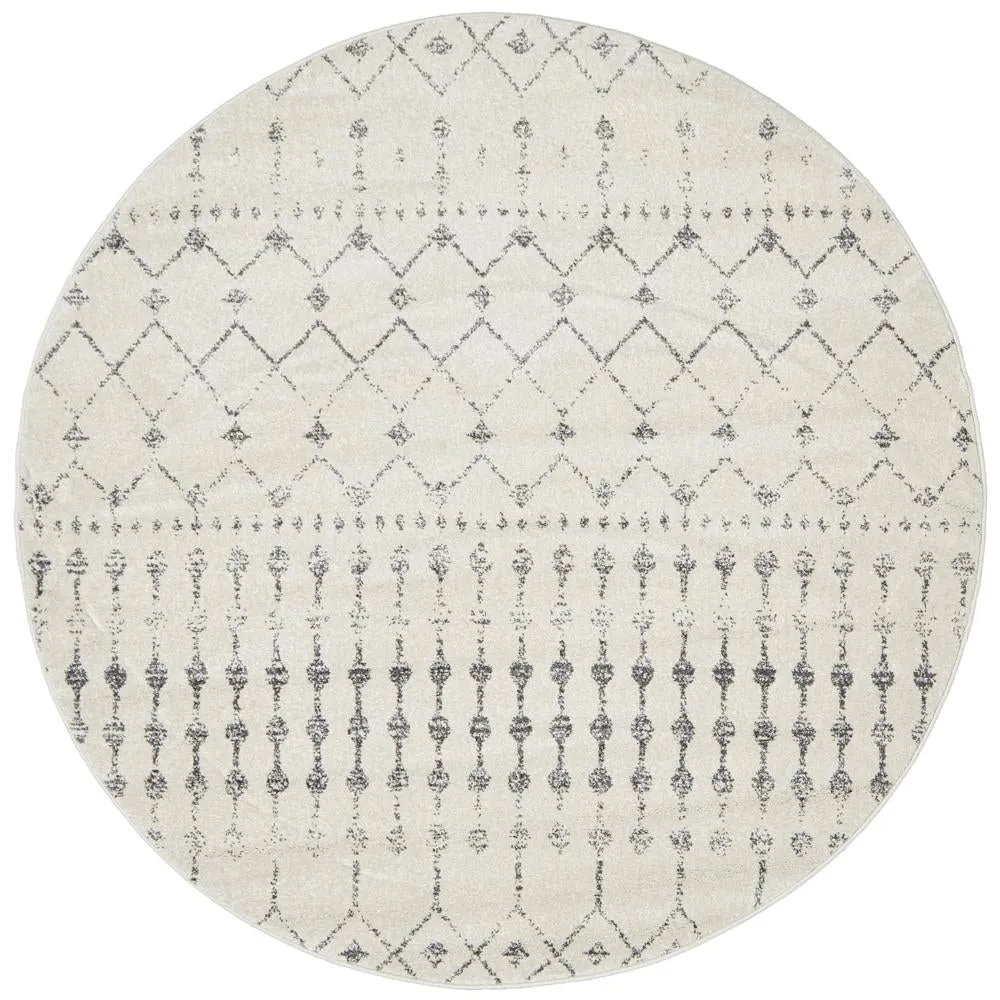 Monochrome Trellis Silver Round Rug