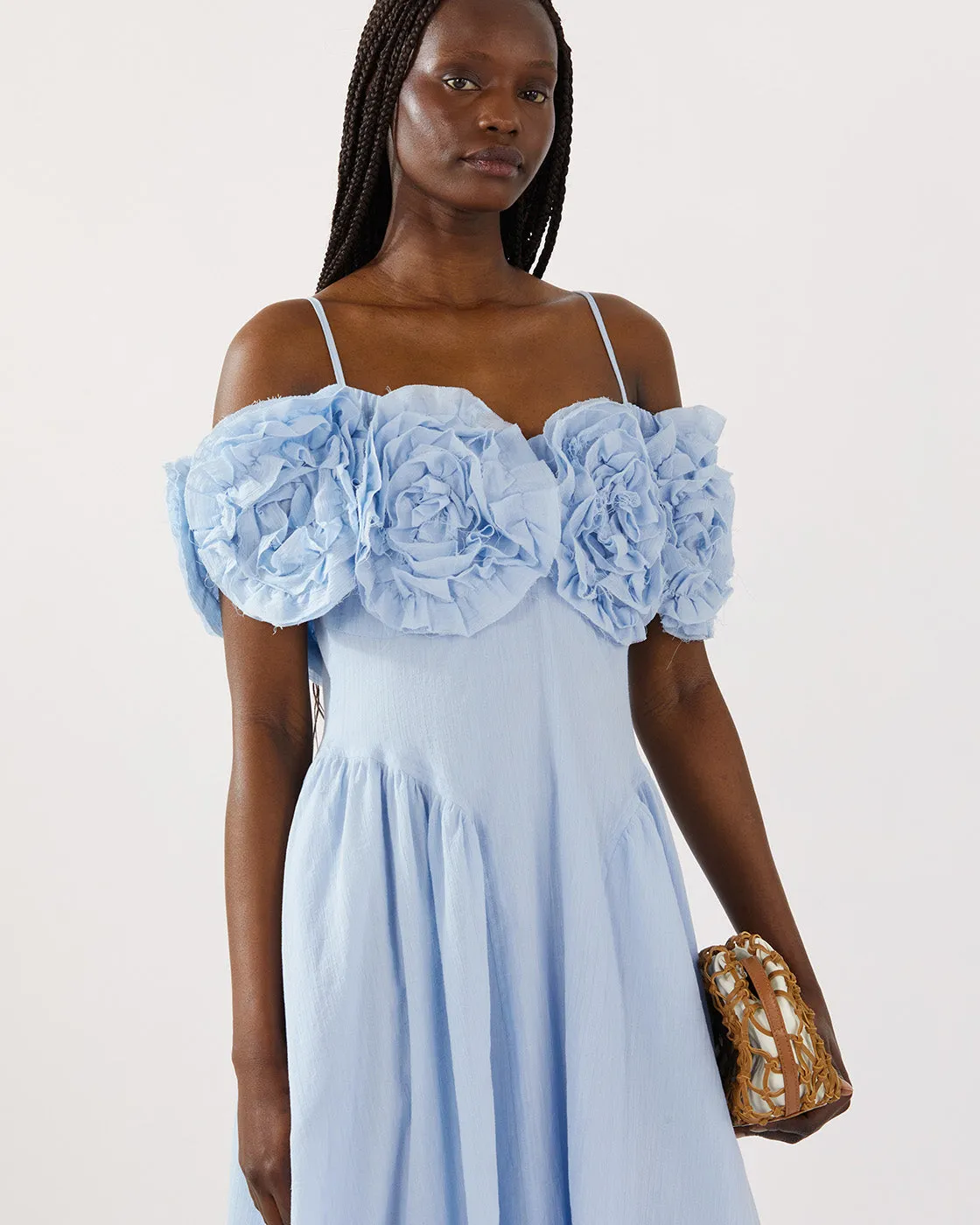 Ophelia Dress Pleated Cotton Blue