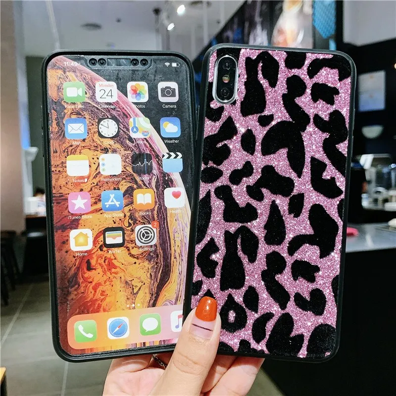 Pink Glitter Leopard Phone Case For Samsung