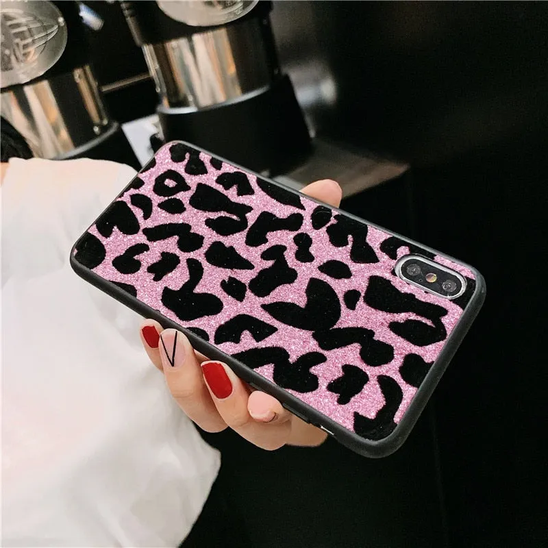 Pink Glitter Leopard Phone Case For Samsung