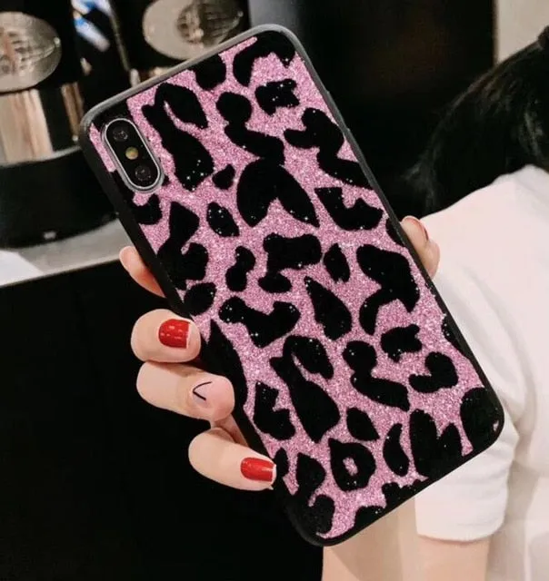 Pink Glitter Leopard Phone Case For Samsung