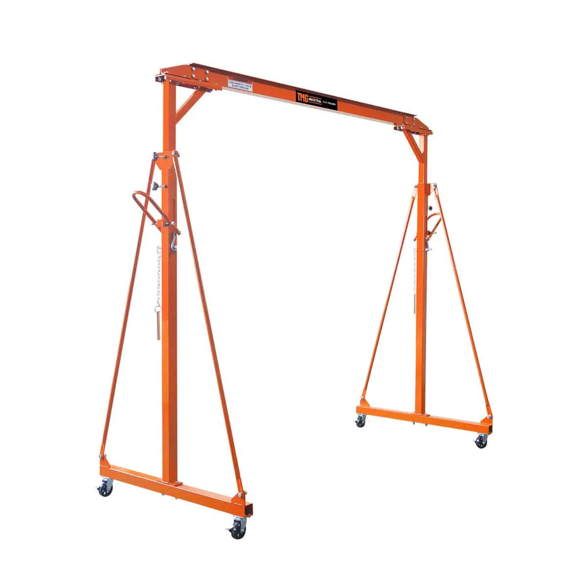 TMG Industrial 1100-lb Adjustable Height All-Steel Gantry Crane, Auto-Lock, 95” Min. Height, 142” Max. Height, Locking Swivel Caster Wheels, TMG-AGC06(Previously TMG-AGC05)