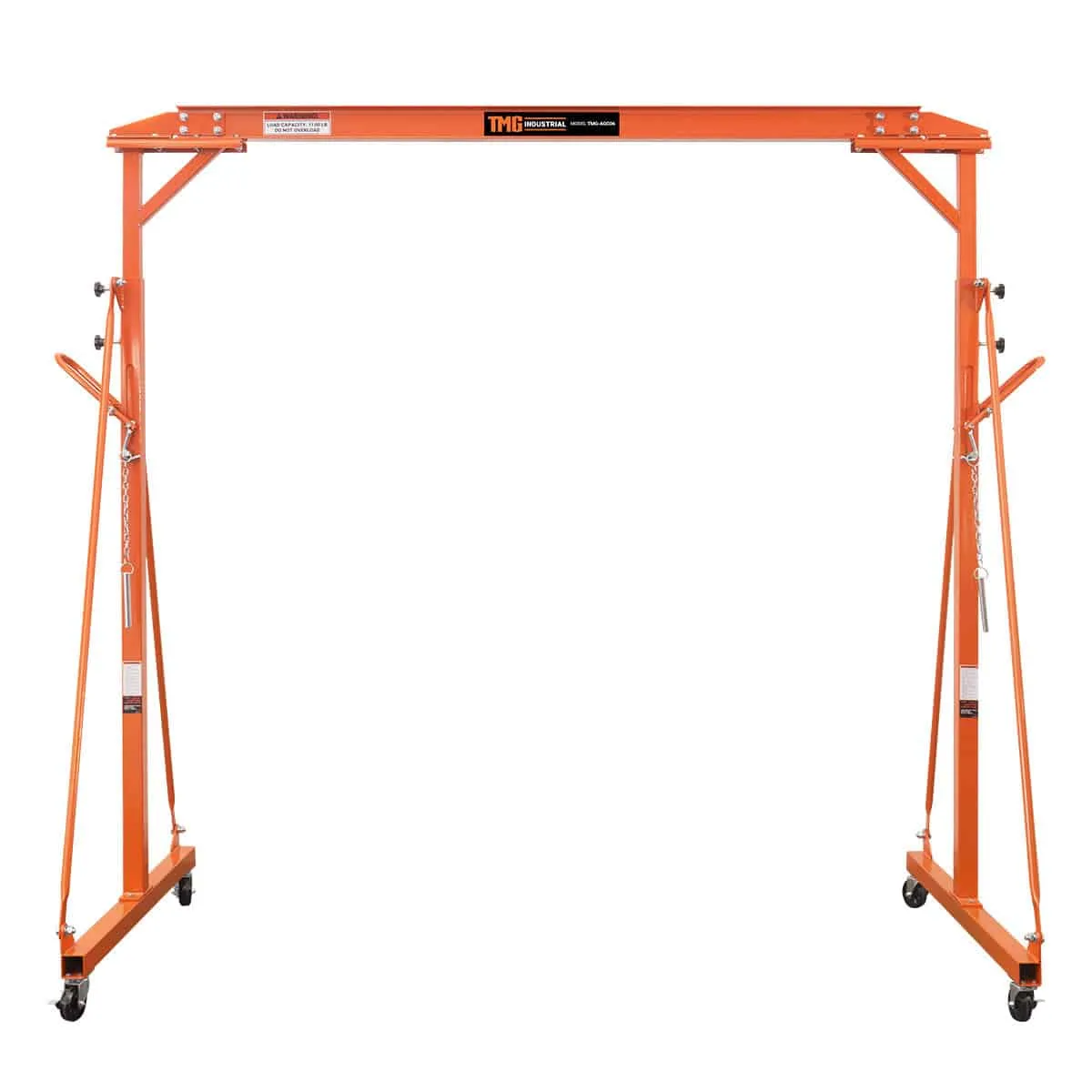 TMG Industrial 1100-lb Adjustable Height All-Steel Gantry Crane, Auto-Lock, 95” Min. Height, 142” Max. Height, Locking Swivel Caster Wheels, TMG-AGC06(Previously TMG-AGC05)